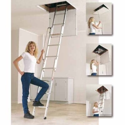 person holding an extended loft ladder