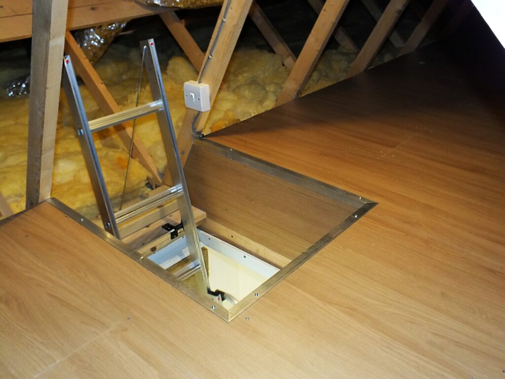 Can I carry out loft hatch installation to achieve secondary loft access? 1 loft hatch with metal ladder